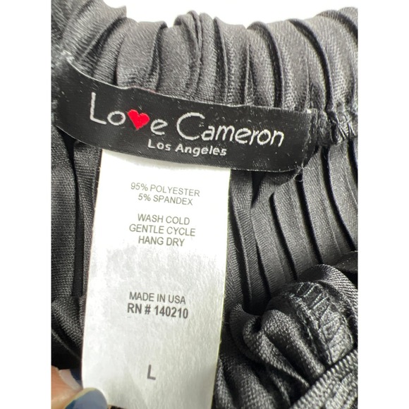 Love Cameron LA Women LARGE Black Pleated Stretch Flare Bottom Pants Elastic - Picture 2 of 6